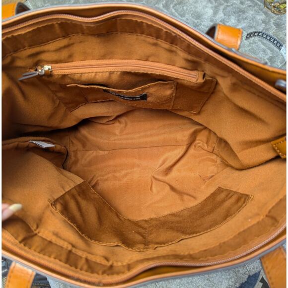 Liz Claiborne Tote Shoulder Bag Large Cognac Double Strap Purse spacious career - Picture 9 of 16